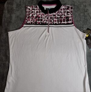 NWT PGA TOUR Womens Colorblocked Sleeveless Golf Polo Size:XXL Pink/White/Black